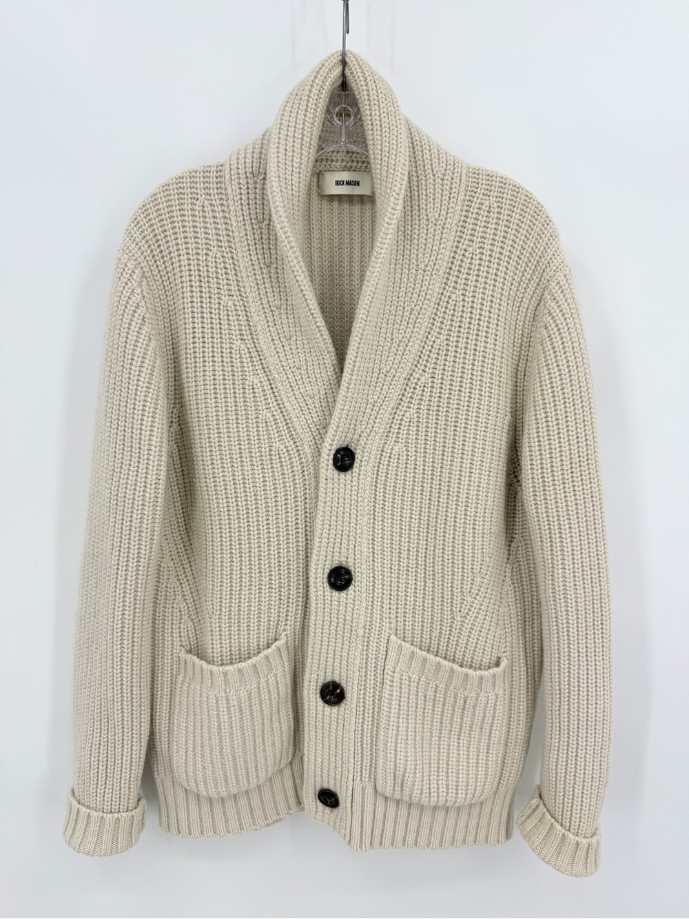 Buck Mason Herdsman Shawl Collar Cardigan Ivory Wool Cashmere Size L